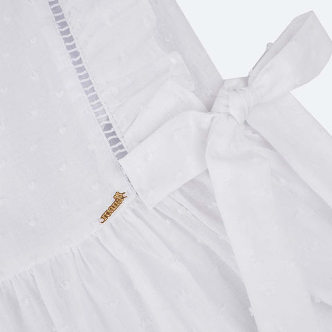 Vestido de Bebê Roana com Calcinha Babados e Laços Branco - detalhe de laço