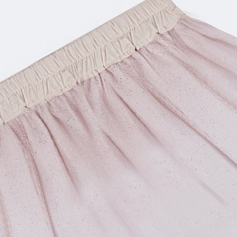 Saia de Tule Pampili Glitter Camadas Degradê Nude e Dourado - elástico na cintura