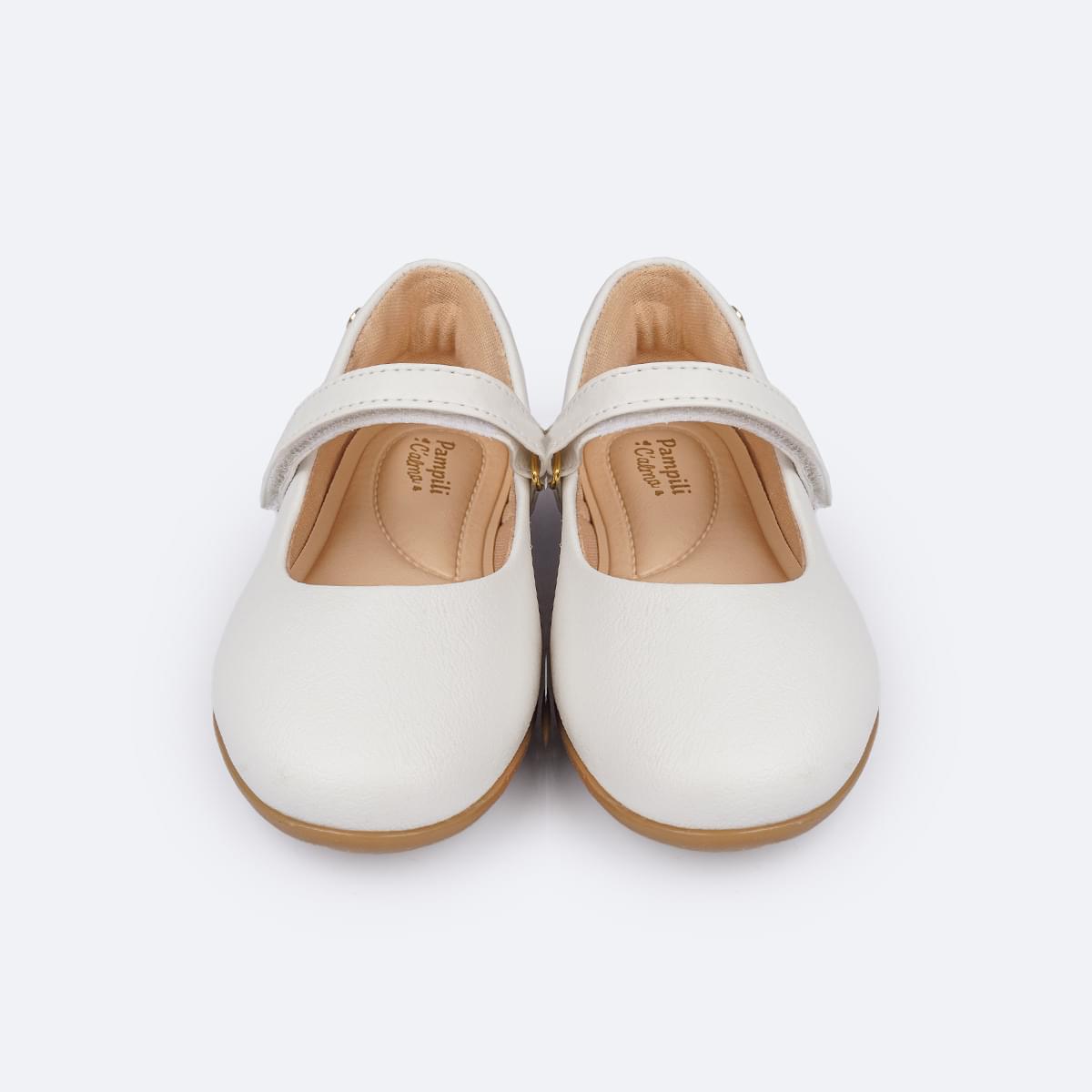 Sapatilha Infantil Bailarina com Velcro Branca - foto frontal do calçado