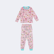 Pijama Kids Alakazoo Manga Longa Estampado Unicórnio Rosa - frente do pijama comprido