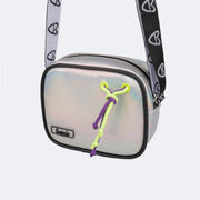 Bolsa Tiracolo Tweenie com Cordão Colorido Holográfica Prata e Preta - bolsa pendurada com alça de gorgurão 
