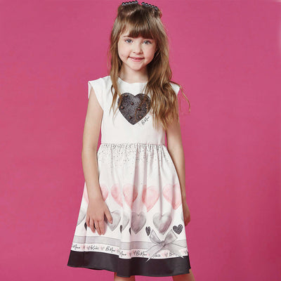 Vestido Infantil Kukiê Coração Pérola Branco e Preto - frente vestido infantil