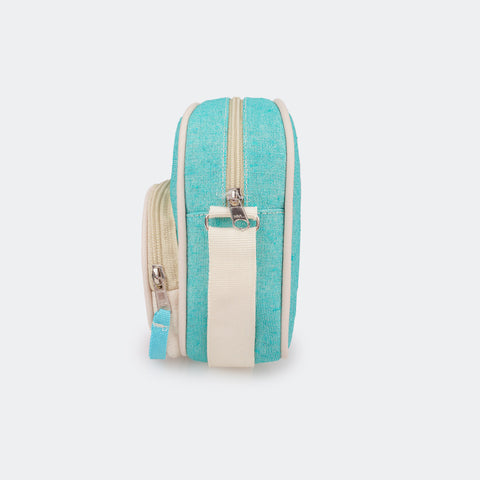 Bolsa Feminina Tweenie Eco Amigável Lona Reciclável Azul Tiffany - foto da lateral da bolsa 