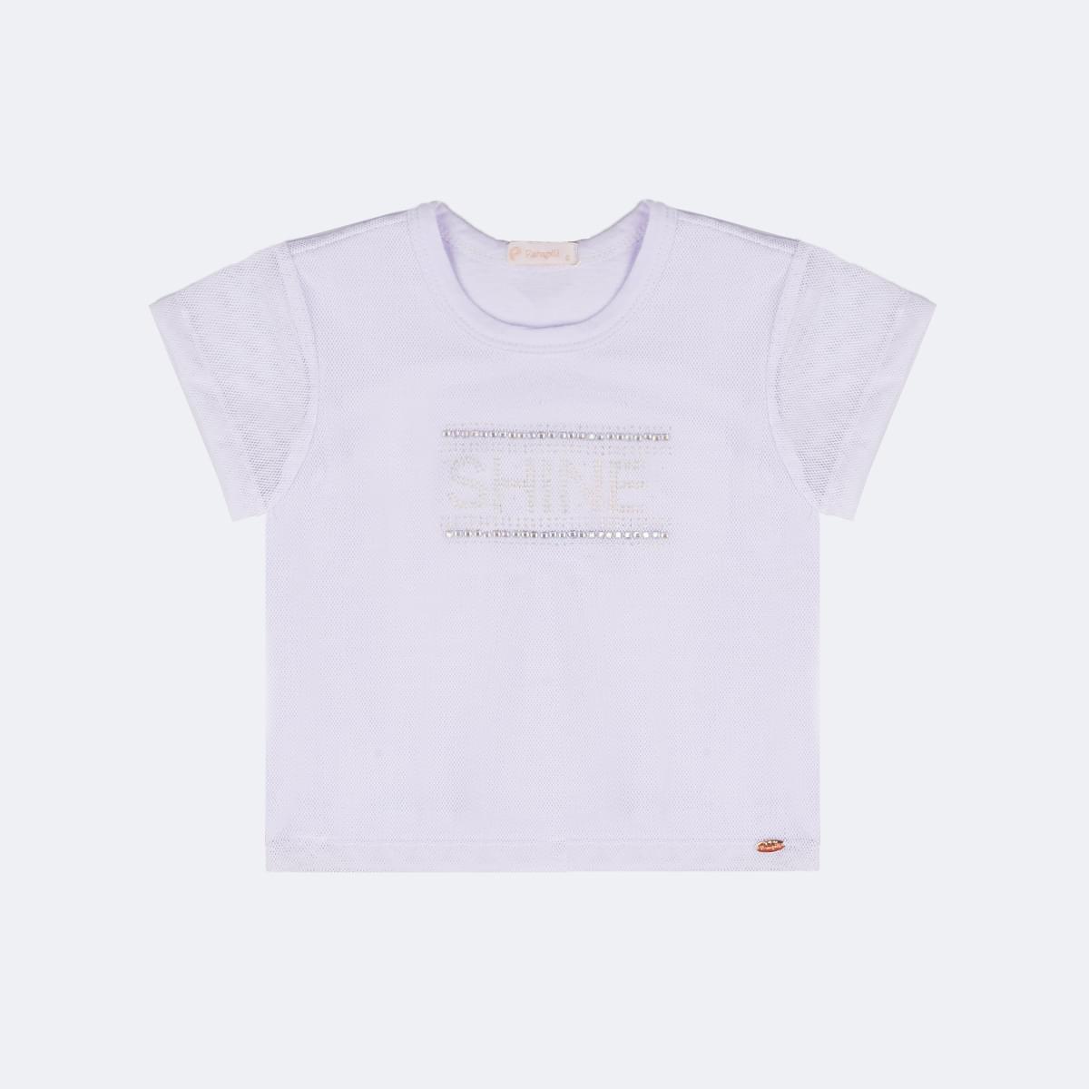 Camiseta Infantil Pampili Shine Tela e Strass Branca - frente da camiseta branca