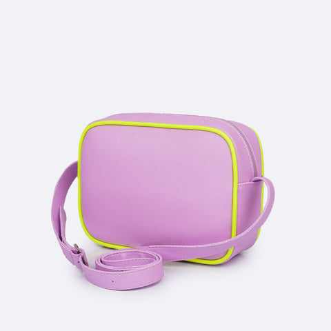 Bolsa Infantil Pampili Brilho Lilás e Amarelo Neon - traseira bolsa e alça