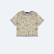 Camiseta Infantil Vic&Vicky Boxy Tule Roxo e Amarelo - frente da camiseta infantil transparente