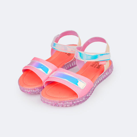 Sandália Papete Infantil Pampili Candy Glitter Holográfica Colorida - frente da sandália infantil feminina
