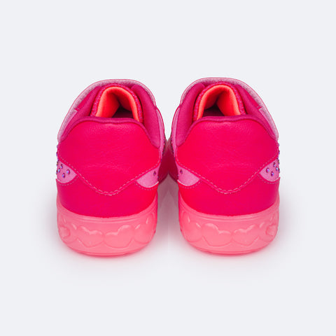 Tênis de Led Infantil Pampili Sneaker Luz Pink e Coral - traseira do tênis infantil pink