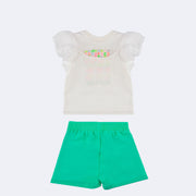 Conjunto Kids Petit Cherie Paradise com Bordado e Strass Branco e Verde - 3 a 6 Anos - costas do conjunto camiseta e short