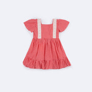 Vestido de Bebê Bambollina Xadrez Babado e Bordado Vermelho - vestido xadrez com renda