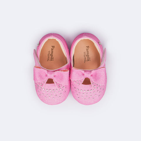 Sapato de Bebê Pampili Nina Momentos Especiais Glitter Strass Rosa Bale - interior palmilha macia