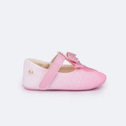Sapato de Bebê Pampili Nina Momentos Especiais Laço e Coração Strass Degradê Rosa Bale - lateral sapato de bebê de velcro