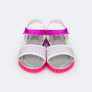 Sandália Papete Infantil Candy Glitter e Strass Branca e Pink - frente sandália infantil feminina