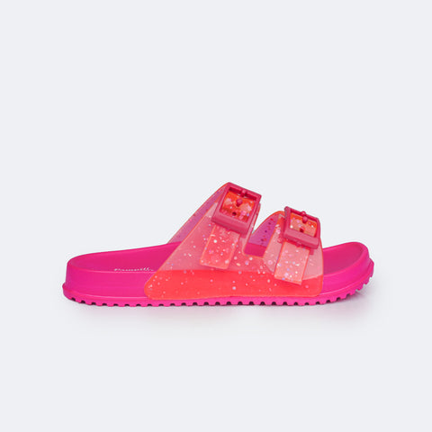 Chinelo Birken Infantil Pampili Fun Glee Fivela e Glitter Colorido Pink - lateral chinelo infantil