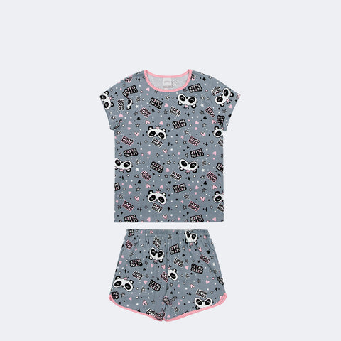 Pijama Infantil Alakazoo Panda Cinza - 12 a 16 Anos - frente do pijama infantil feminino