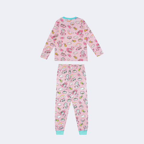 Pijama Kids Alakazoo Manga Longa Estampado Unicórnio Rosa - parte traseira do pijama