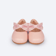 Sapato Infantil Pampili Mini Angel Laço Removível Tela e Strass Rosa - frente sapato bebê
