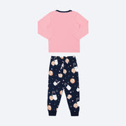 Pijama Infantil Alakazoo Manga Longa Brilha no Escuro Biscoito Rosa e Marinho - costas do pijama infantil feminino