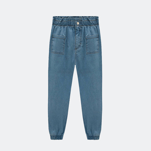 Calça Jeans Infantil Infanti Jogger Azul Claro - frente calça jeans jogger
