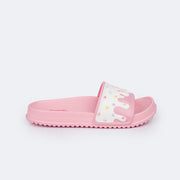 Chinelo Slide Infantil Pampili Fun Glee Doce Rosa e Branco - lateral do chinelo menina