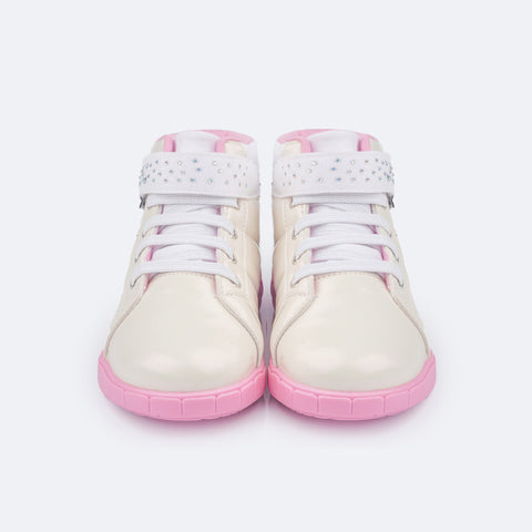 Tênis de Led Cano Médio Infantil Pampili Sneaker Luz Perolado Branco - frente tênis infantil feminino