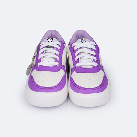 Tênis Feminino Tweenie #Crush Branco e Roxo - Vem com Chaveiro - frente do tênis 