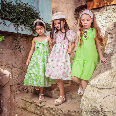 Vestido Pré-Adolescente Bambollina Xadrez Três Marias com Laço Verde e Branco - 8 a 12 Anos - vestido na menina