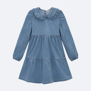 Vestido Jeans Infantil Kukiê Gola com Babados Azul - frente vestido infantil inverno