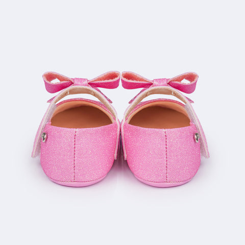 Sapato de Bebê Pampili Nina Momentos Especiais Glitter Strass Rosa Bale - traseira do sapato infantil feminino