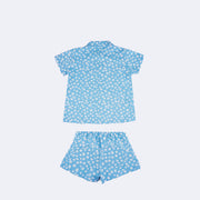 Pijama Pré-Adolescente Cara de Criança Camisa com Botão Flores Azul - 10 a 14 Anos - parte traseira do pijama