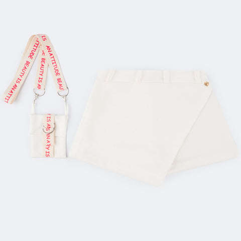 Short Saia Infantil Pampili com Cinto Bolsa Off White - short com cinto bolsa 