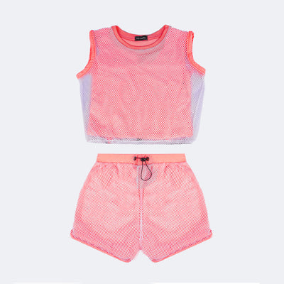 Conjunto Infantil Vic&Vicky com Tela Rosa Neon  - frente do conjunto infantil feminino