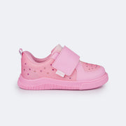 Tênis Infantil Feminino Pampili Pom Pom Glitter com Strass Rosa Bale Novo  - lateral do tênis com glitter 