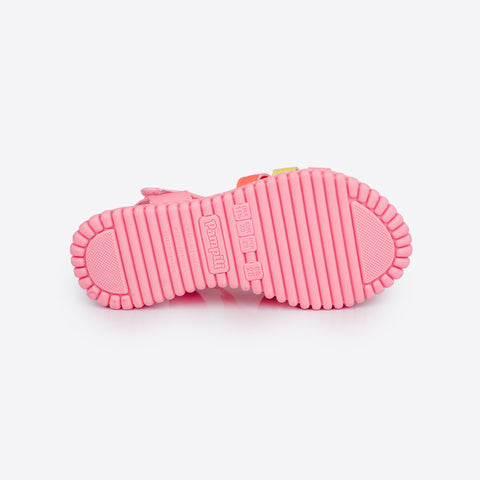 Sandália Papete Infantil Pampili Candy Rosa Neon e Colorida - sola antiderrapante