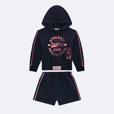 Conjunto Infantil Kukiê Moletom Esportivo Marinho - frente conjunto infantil feminino