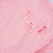 Short Saia Infantil Kukiê Desfiado Rosa - detalhe desfiado do short