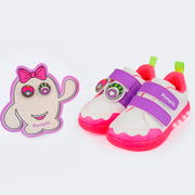 Tênis de Led Infantil Pampili Sneaker Luz Customizável Calce Fácil Monstrinho Branco e Colorido - Vem com 4 Patches - tênis com olhos de monstrinho