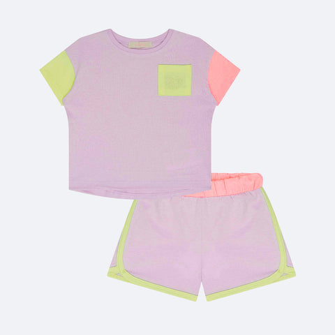 Conjunto Bebê Kukiê Over Colorido Neon - frente  conjunto camiseta e short