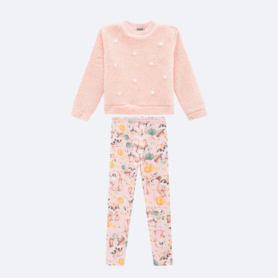 Conjunto Infantil Kukiê Blusa Soft Pompom e Legging Rosa - frente conjunto infantil frio