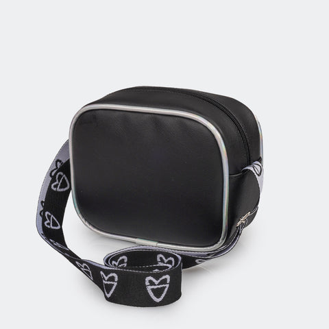 Bolsa Tiracolo Tweenie com Cordão Colorido Preta e Prata  - foto da parte traseira preta 