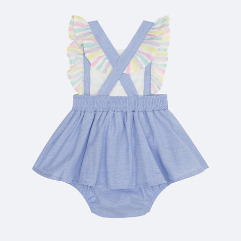 Vestbody Bebê Kukiê Listras Branco e Azul - costas body babado