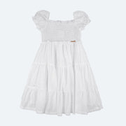 Vestido de Bebê Roana com Lastex e Laise Branco - Frente vestido infantil branco