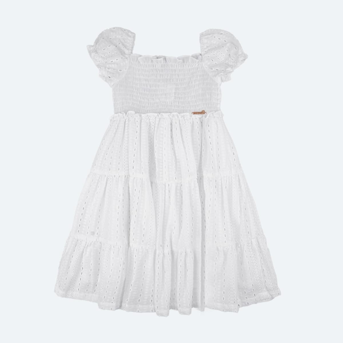 Vestido de Bebê Roana com Lastex e Laise Branco - Frente do vestido bebê branco