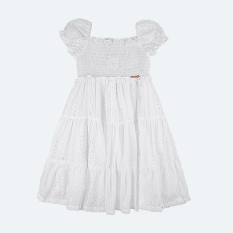 Vestido de Bebê Roana com Lastex e Laise Branco - Frente vestido infantil branco