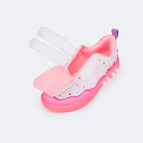 Tênis de Led Infantil Pampili Sneaker Luz Doce Branco e Colorido - abertura para calce fácil