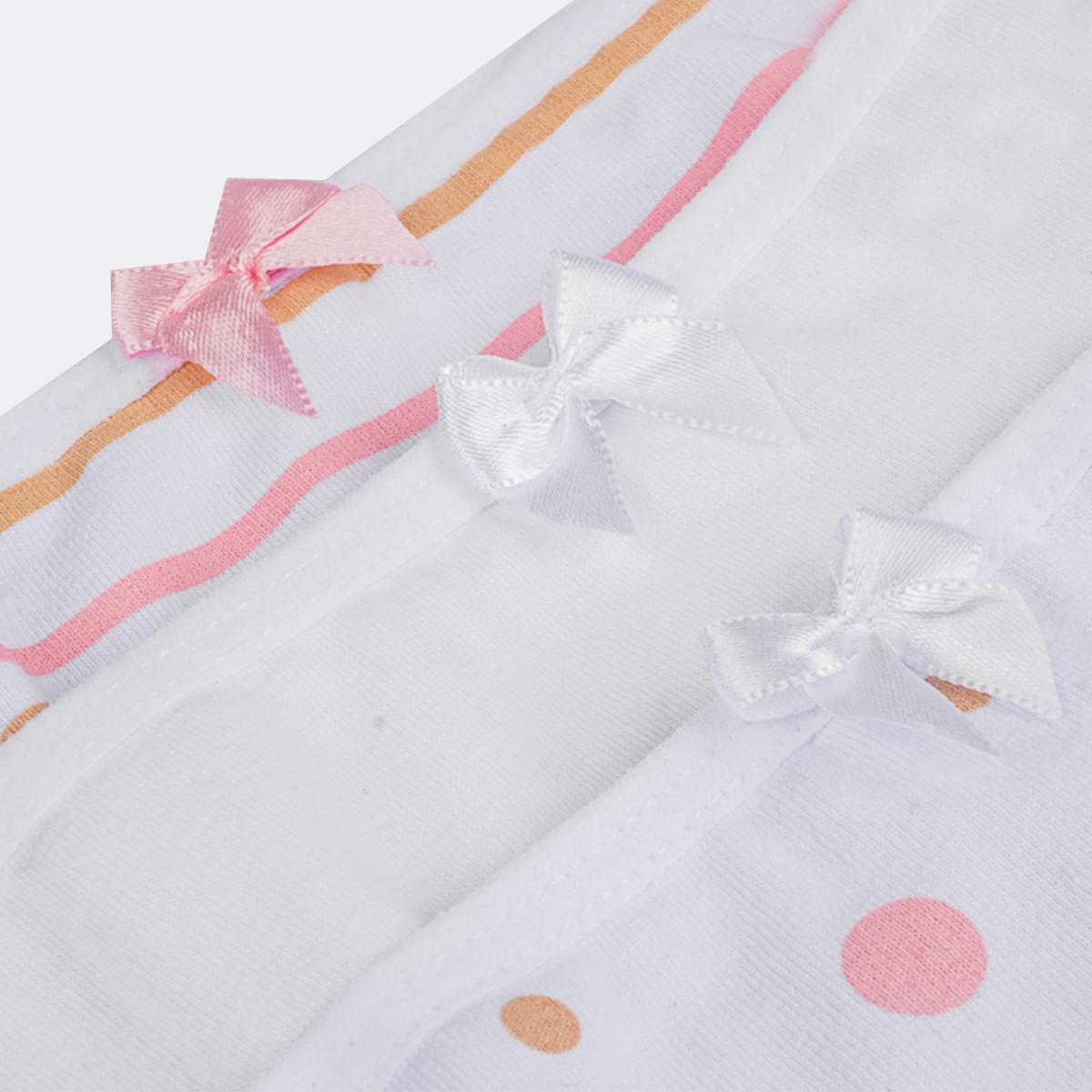 Kit Calcinha Infantil Pampili Sortidas Strass Poá e Listrada Branca - calcinha infantil com lacinho