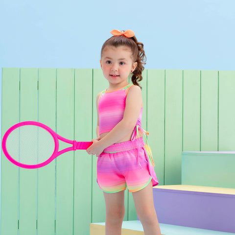 Conjunto Kids Fitness Mon Sucré Top Regata Degradê Colorido - menina vestindo conjunto