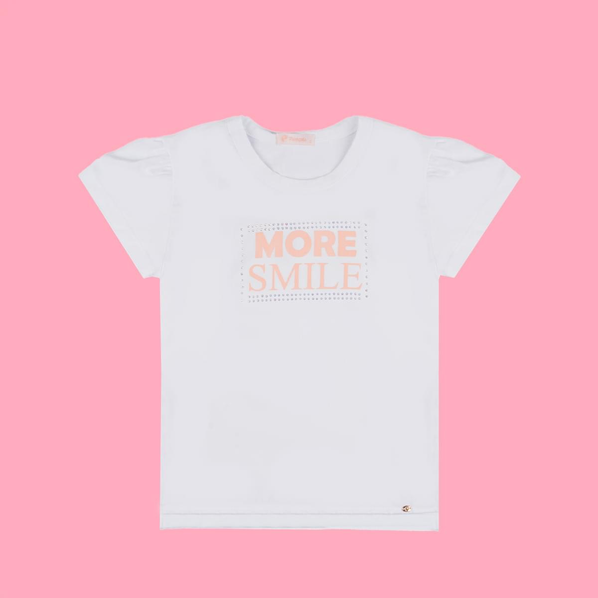Camiseta Infantil Pampili More Smile Pedras Strass Branca - frente da camiseta estampada