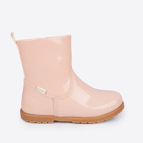 Bota Infantil Feminina Pampili Rubi Verniz Rosa Novo - lateral bota infantil verniz