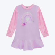 Vestido Infantil Kukiê Manga Longa Coração Pelúcia Lilás - frente vestido infantil inverno